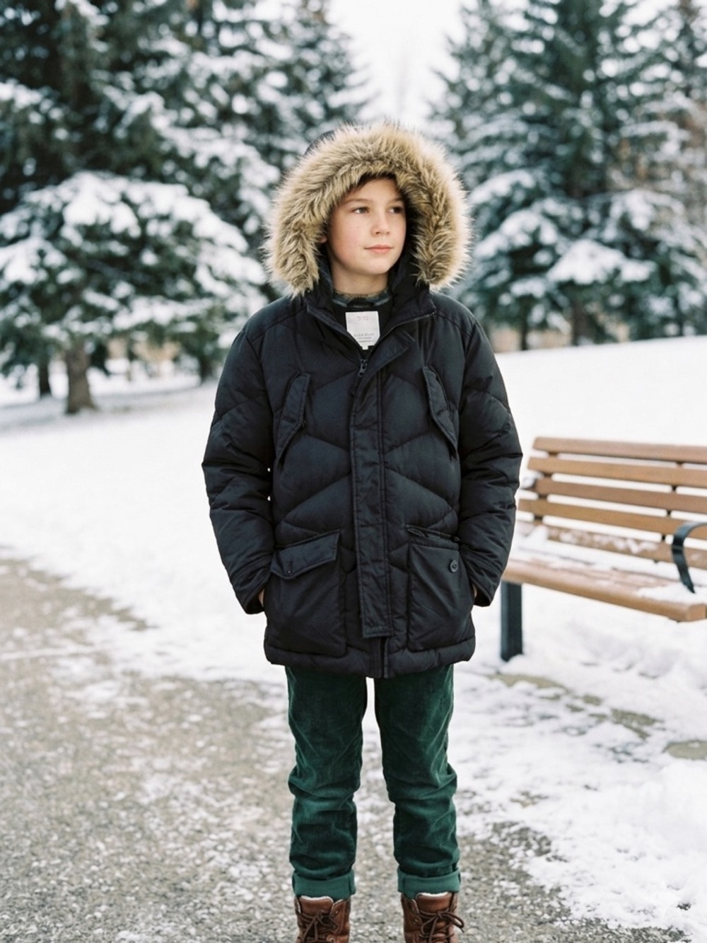 Zara Boys Black Puffer down filled Parka Jacket Faux Fur Hood Size 11/12
